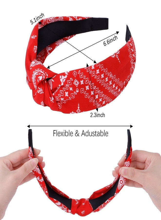 KIUEZIR Bandana Headbands for women, 4PCS Fashion Knotted headband Paisley Print Wide Hair Band for Thin Thick Hair, Non-Slip Boho Hair Accessories - Image 2